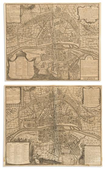 (PARIS.) Nicolas de La Mare; Antoine Coquart; and Nicolas de Fer. Group of 4 double-page engraved plans of Paris